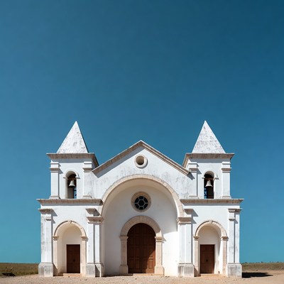 White colonial church with bell towers