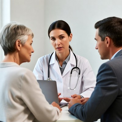 Doctor consulting elderly woman and man