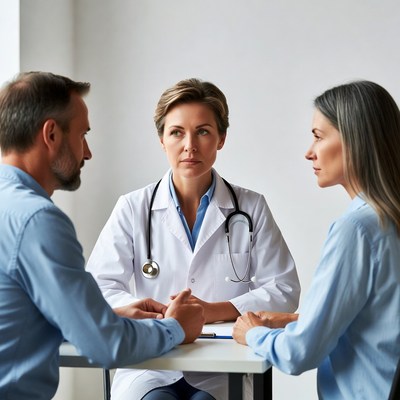 Doctor consulting middle-aged couple