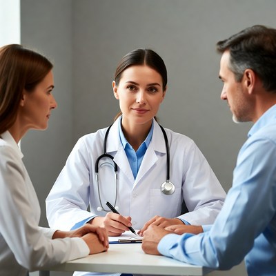Doctor consulting couple in office