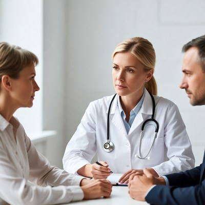 Doctor consulting man and woman