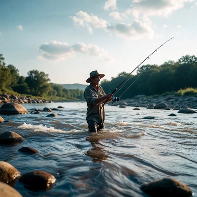 Man fly fishing in river