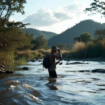 Man fly fishing in river