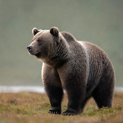 Brown bear standing in grass