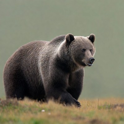 Grizzly Bear Standing in Grass
