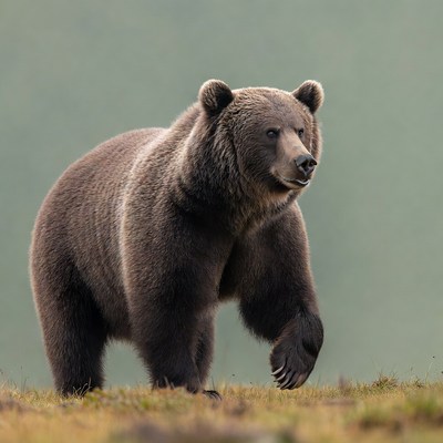 Grizzly Bear Walking in Grass
