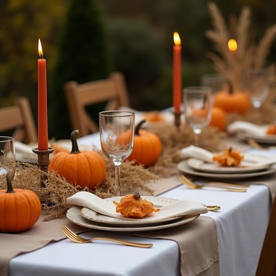 Autumn Thanksgiving Table with Pumpkins