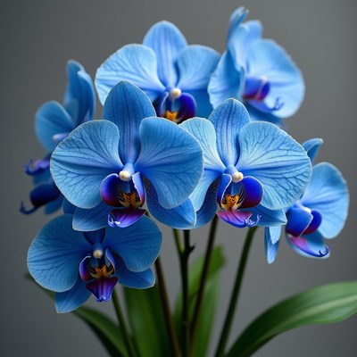 Blue Orchids Bouquet on Gray Background