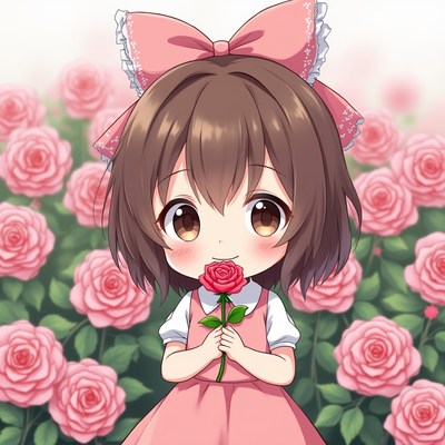 Anime girl holding red rose