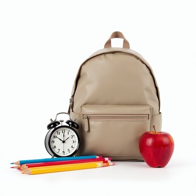 Backpack with pencils clock apple