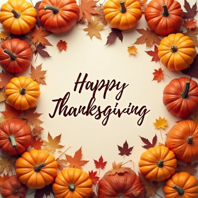 Happy Thanksgiving Pumpkins and Leaves