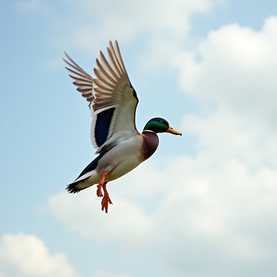 Mallard Duck Flying in Sky