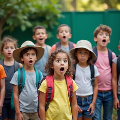 Group of surprised kids outdoors