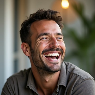 Man laughing with joy