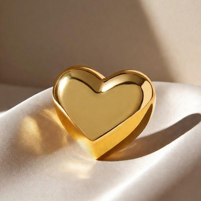 Shiny Gold Heart on White Fabric