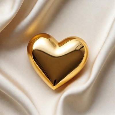 Shiny Gold Heart on Satin Fabric