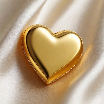 Shiny Gold Heart on White Fabric
