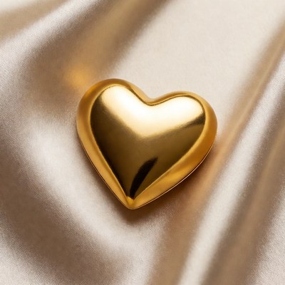Golden heart on satin fabric