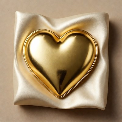 Gold heart on satin fabric