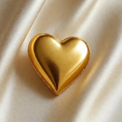 Golden heart on white silk