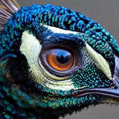 Close-up peacock head portrait