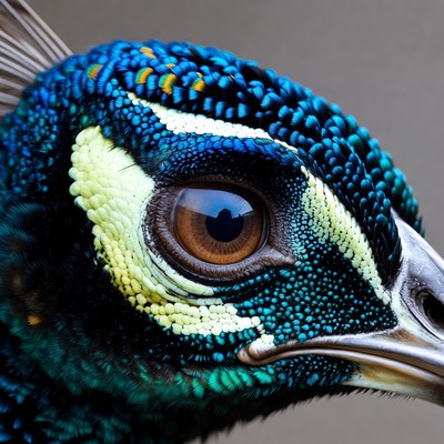 Close-up peacock head feathers