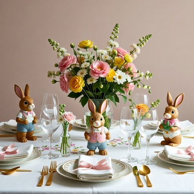 Easter bunnies on festive table