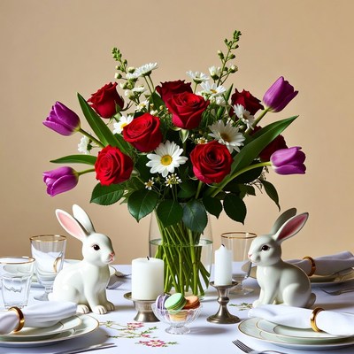 Easter Bunny Flowers Table Setting