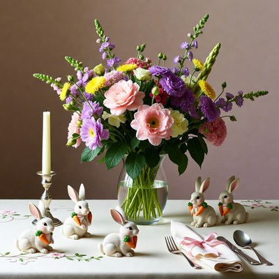 Easter Bunny Flowers Candle Table