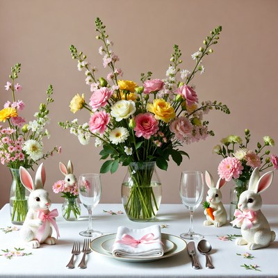 Easter Bunny Table with Flowers