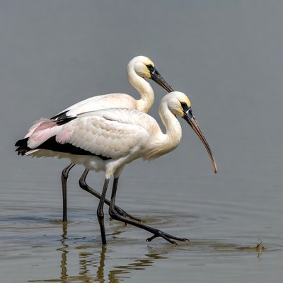 Two Yellow-billed Spoonbills in Water