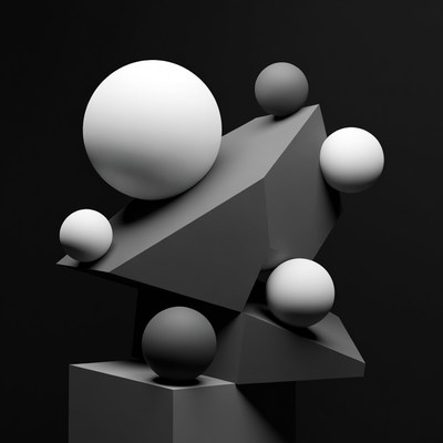 White and Gray Spheres on Geometric Shapes