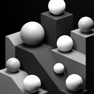 White Spheres on Black Geometric Cubes