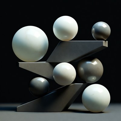 Stacked White Gray Spheres on Geometric Stand