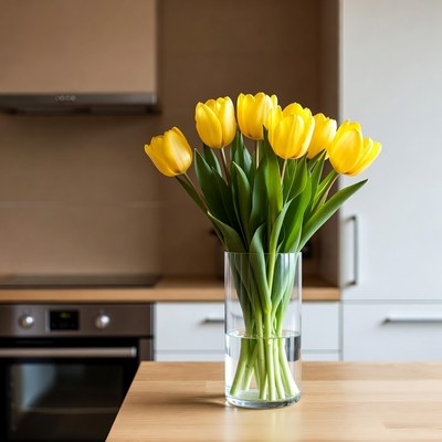 Yellow tulips in glass vase