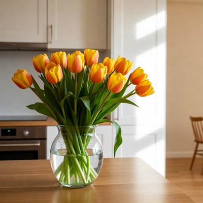 Orange Tulips in Glass Vase