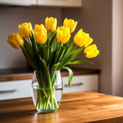 Yellow Tulips in Glass Vase