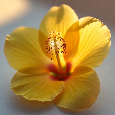 Yellow Hibiscus Flower Closeup