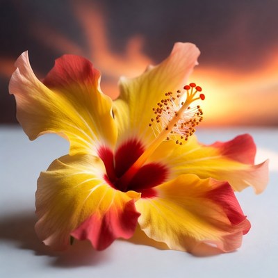 Vibrant Hibiscus Flower with Sunset Glow
