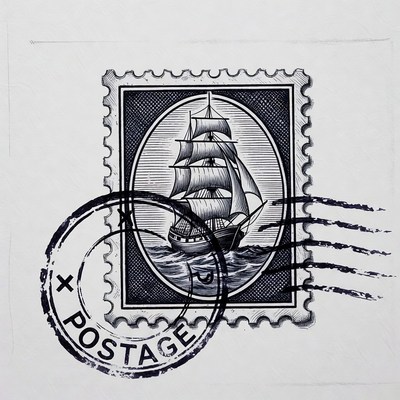 Vintage sailing ship postage stamp