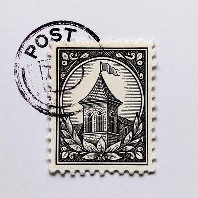 Vintage Postage Stamp with Tower