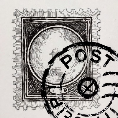 Vintage Postage Stamp with Moon