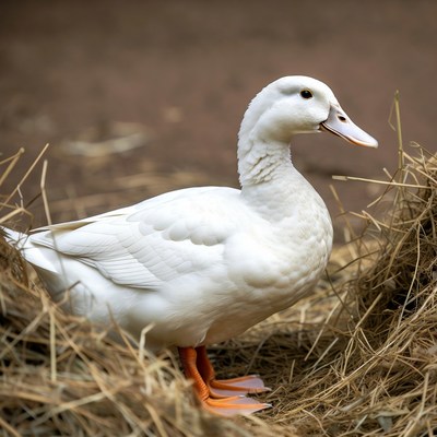 White duck in hay nest