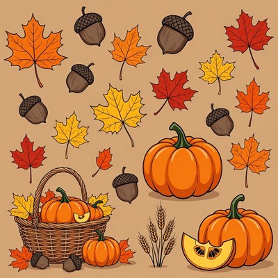 Autumn Fall Clipart Leaves Acorns Pumpkins