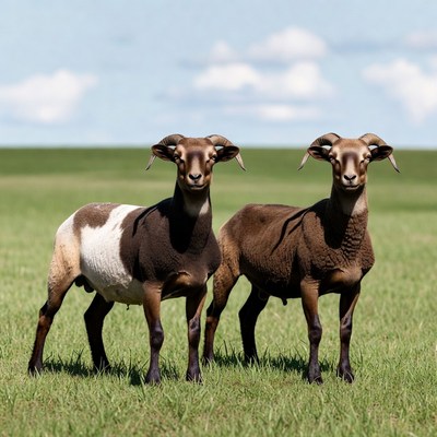 Two sheep standing in green field