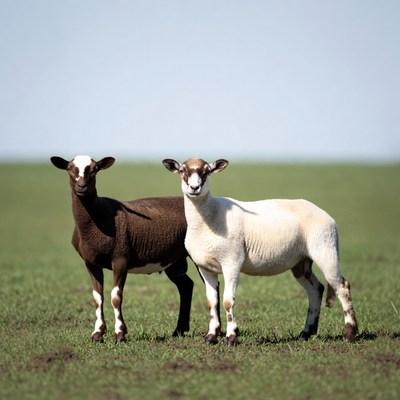 Brown and white sheep in grass