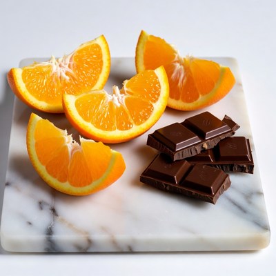 Orange Slices and Chocolate on Marble