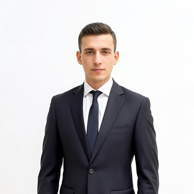 Young man in black suit