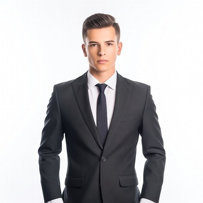 Young man in black suit