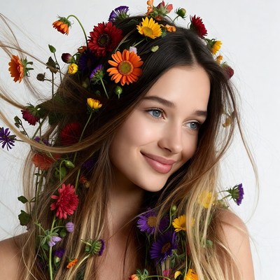 Woman with colorful flower crown